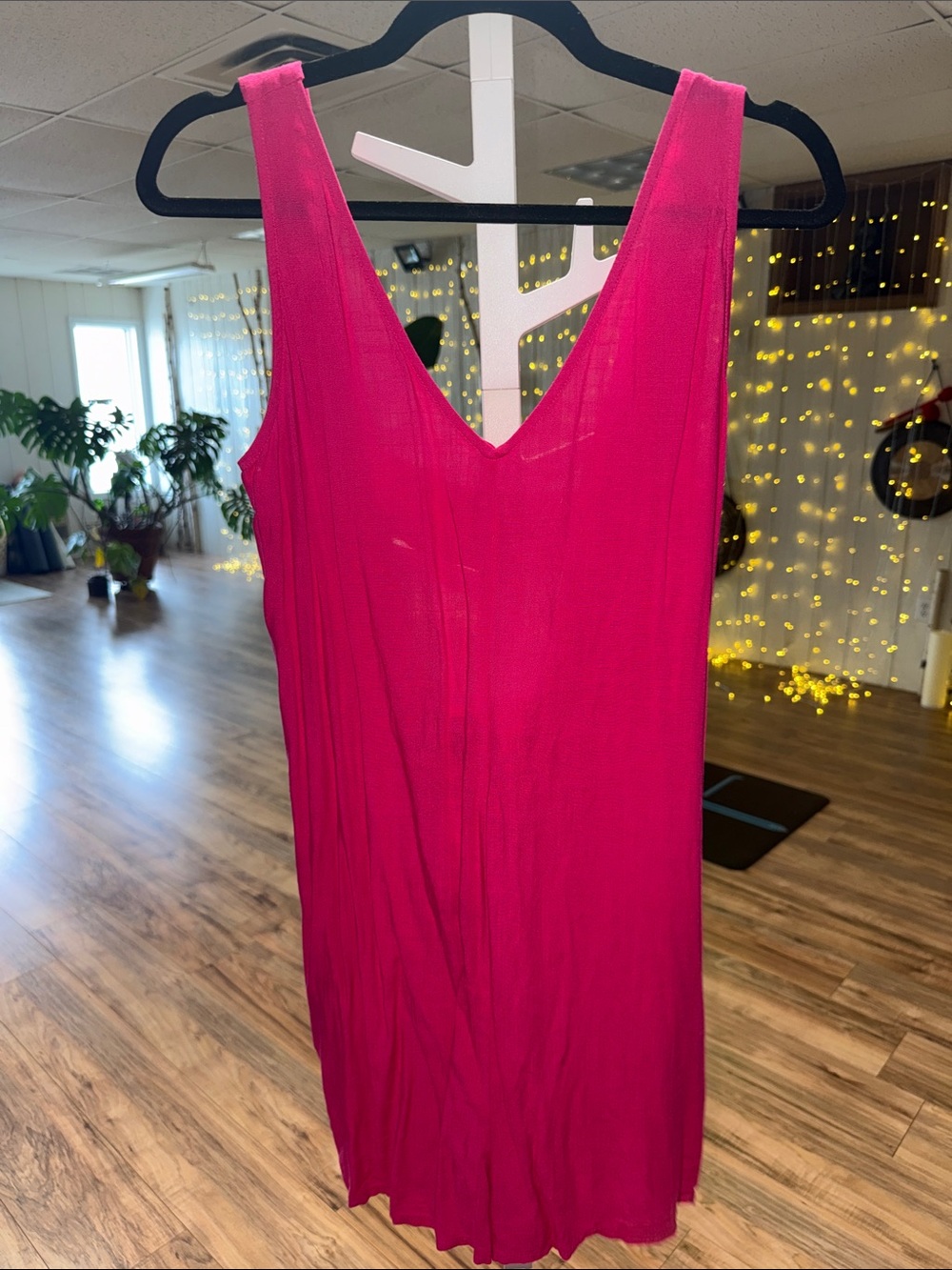Bright Fuchsia V-Neck Sleeveless Dress ShineStar